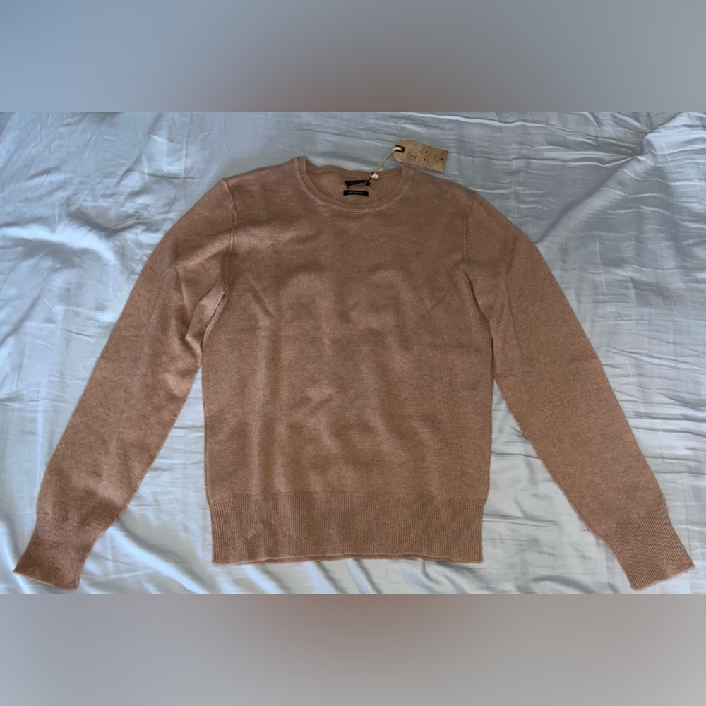 Camel-Colored “Allsaints Spitalfields, Yale Cashmere Crew” Cashmere Sweater (Sm)
